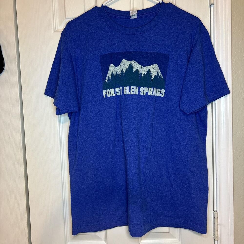 Pacific Large T-Shirt Forest Glen Springs Graphic Blue USA Made Cotton Blend